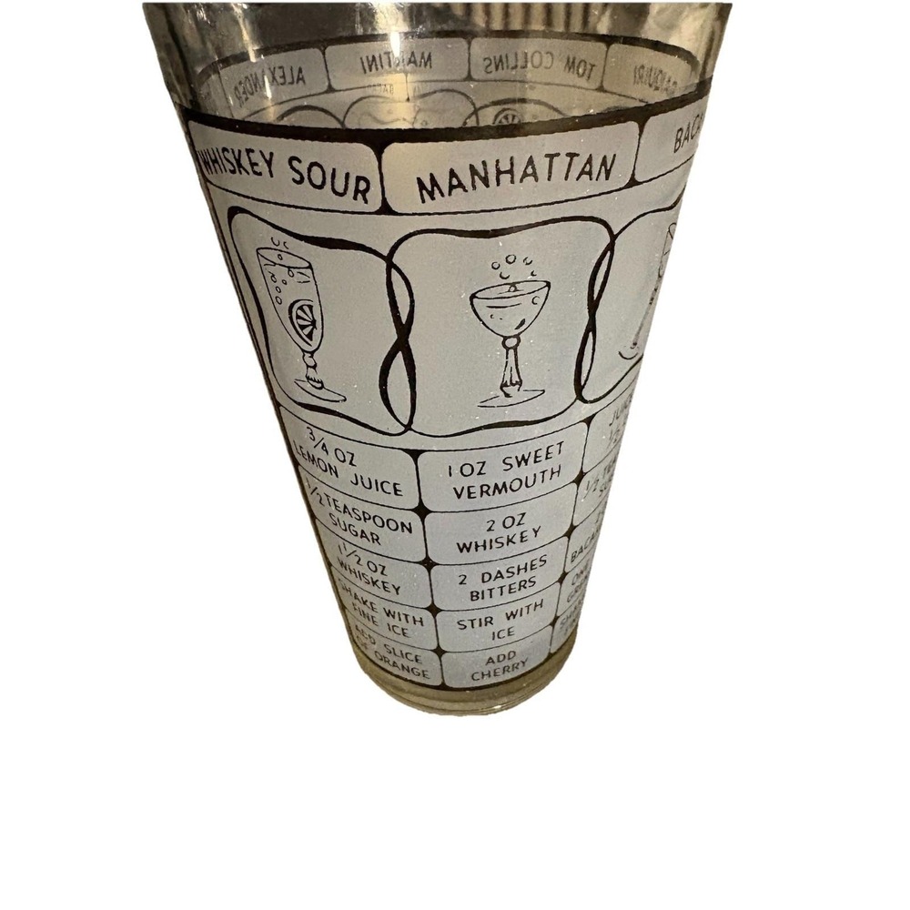 Vintage MCM Cocktail Mixing Drink Recipe Glass Shaker - Glass 16 Ounces- Barware